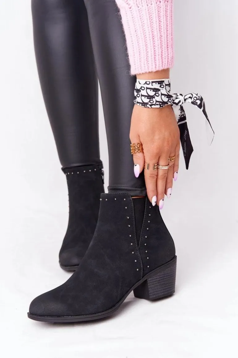 Damskie Ocieplane Botki Sztyblety Na Słupku Czarne Morgan