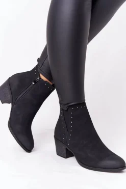 Damskie Ocieplane Botki Sztyblety Na Słupku Czarne Morgan