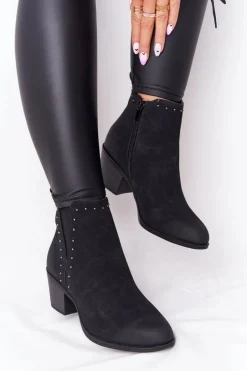 Damskie Ocieplane Botki Sztyblety Na Słupku Czarne Morgan