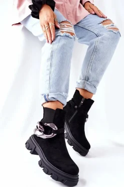 Damskie Ocieplane Botki Sztyblety Czarne Visione