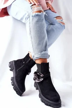 Damskie Ocieplane Botki Sztyblety Czarne Visione