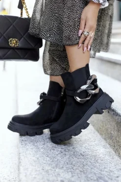 Damskie Ocieplane Botki Sztyblety Czarne Visione