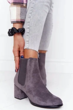 Damskie Ocieplane Botki Sztyblety Na Słupku Szare Juliette