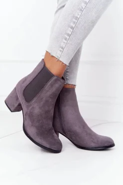 Damskie Ocieplane Botki Sztyblety Na Słupku Szare Juliette