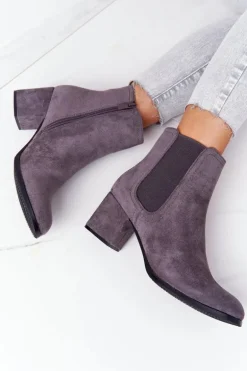 Damskie Ocieplane Botki Sztyblety Na Słupku Szare Juliette