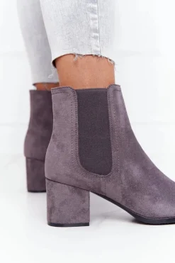 Damskie Ocieplane Botki Sztyblety Na Słupku Szare Juliette