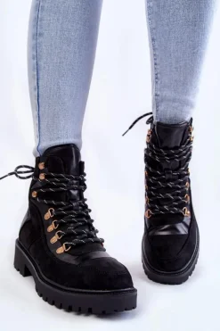 Damskie Ocieplane Botki Sznurowane Czarne Jesse