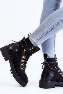 Damskie Ocieplane Botki Sznurowane Czarne Jesse