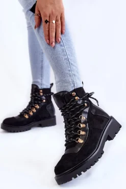 Damskie Ocieplane Botki Sznurowane Czarne Jesse