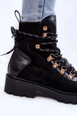 Damskie Ocieplane Botki Sznurowane Czarne Jesse
