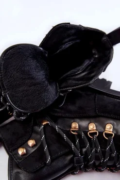 Damskie Ocieplane Botki Sznurowane Czarne Jesse