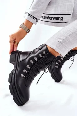 Damskie Ocieplane Botki Trapery Czarne Perfect