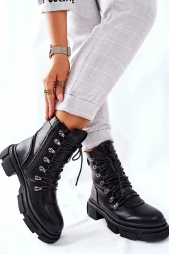 Damskie Ocieplane Botki Trapery Czarne Perfect