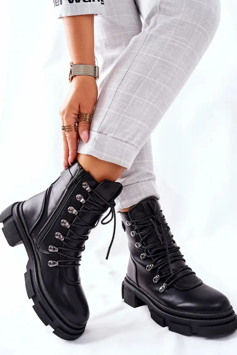 Damskie Ocieplane Botki Trapery Czarne Perfect