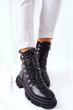 Damskie Ocieplane Botki Trapery Czarne Perfect