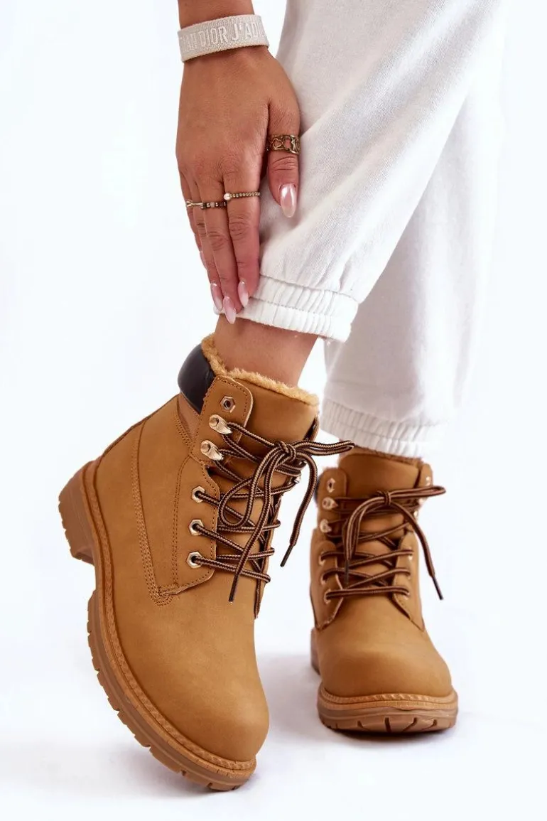 Damskie Ocieplane Botki Trapery Camel Lonne