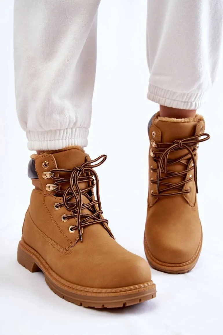 Damskie Ocieplane Botki Trapery Camel Lonne