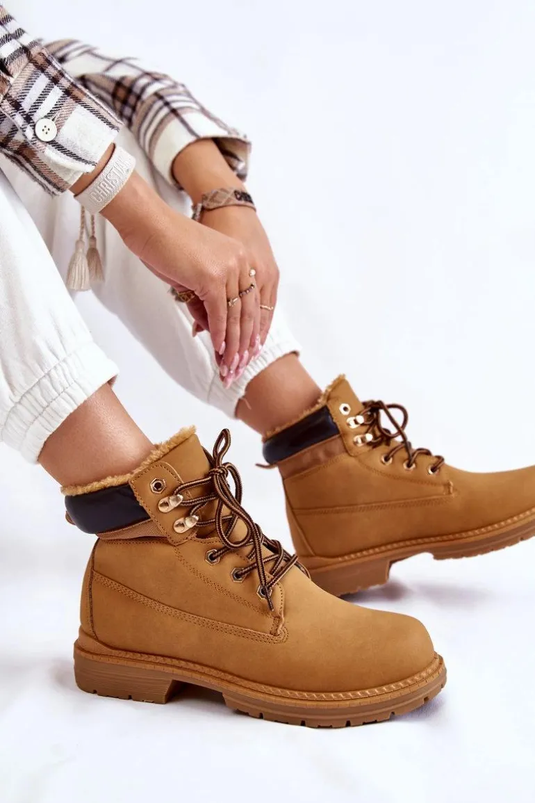 Damskie Ocieplane Botki Trapery Camel Lonne