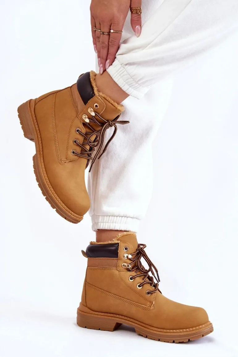 Damskie Ocieplane Botki Trapery Camel Lonne