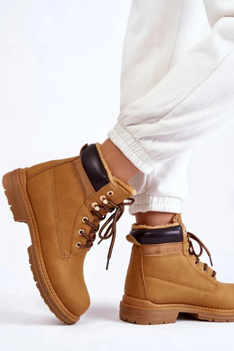 Damskie Ocieplane Botki Trapery Camel Lonne