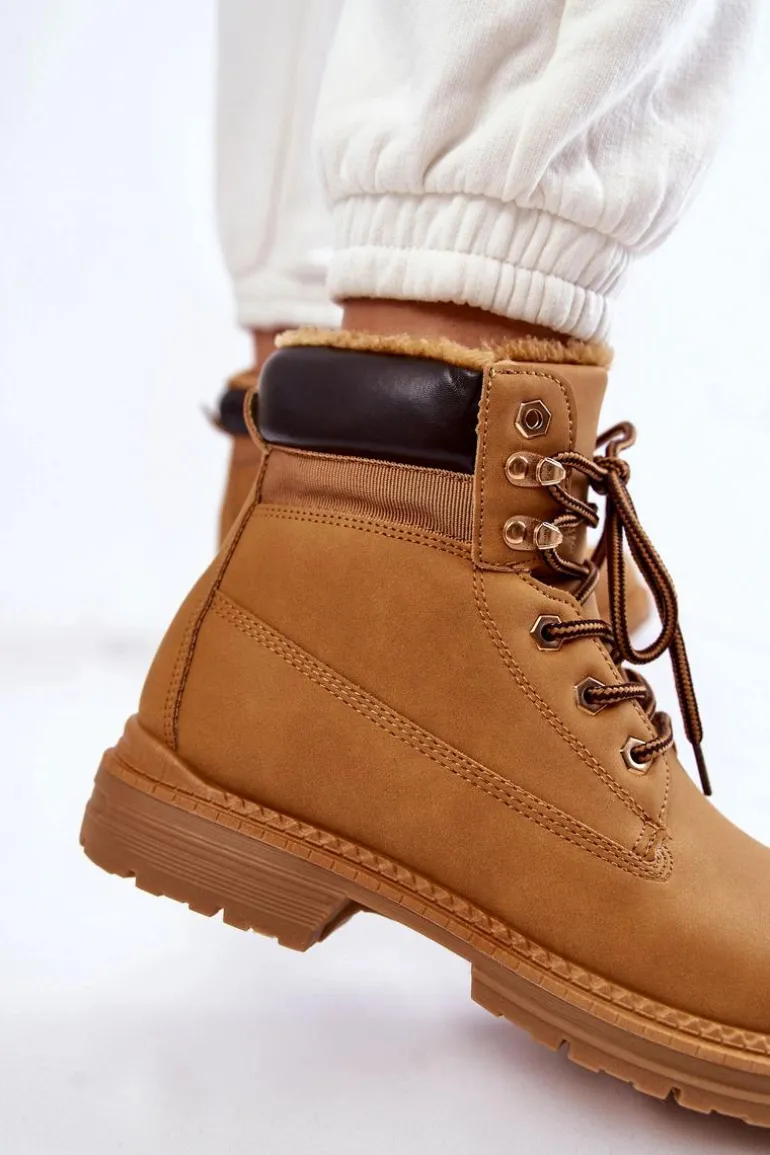 Damskie Ocieplane Botki Trapery Camel Lonne