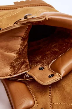 Damskie Ocieplane Botki Trapery Sznurowane Camel Halfway