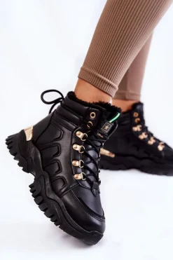 Damskie Ocieplane Botki Trapery Na Platformie Czarne Ofelia