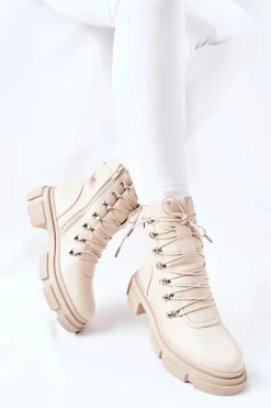 Damskie Ocieplane Botki Trapery Beżowe Perfect