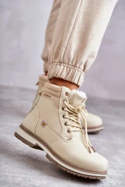 Damskie Ocieplane Botki Trapery Beżowe Liv