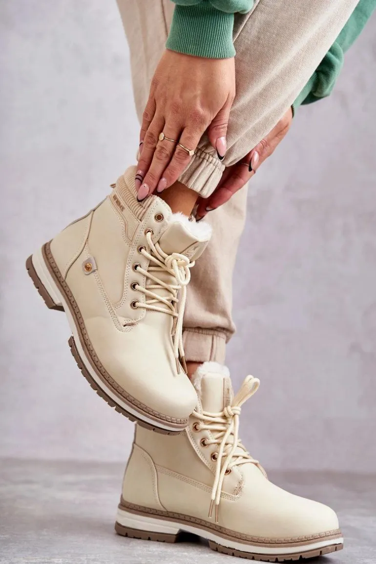 Damskie Ocieplane Botki Trapery Beżowe Liv