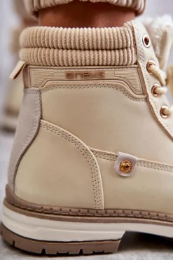 Damskie Ocieplane Botki Trapery Beżowe Liv