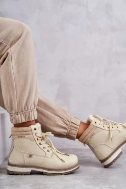 Damskie Ocieplane Botki Trapery Beżowe Liv