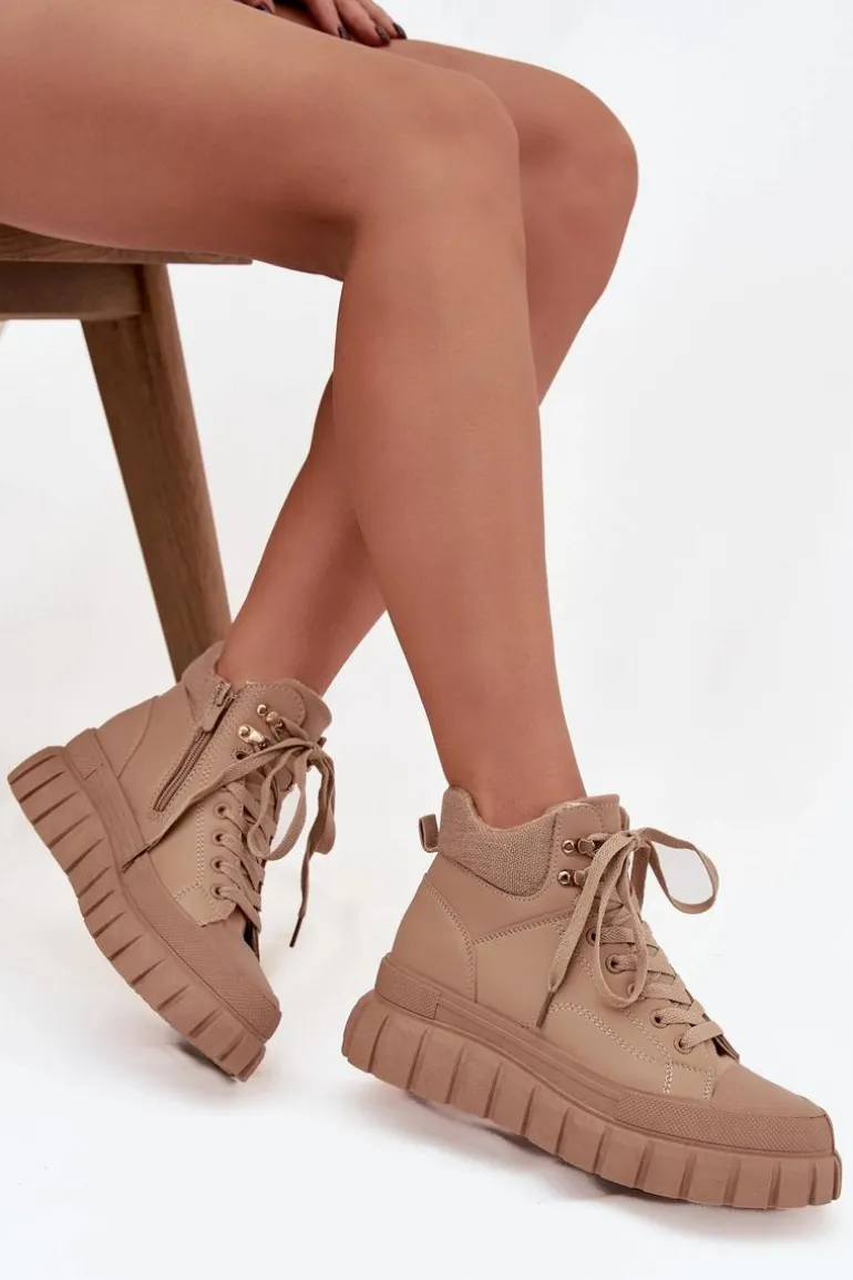 Damskie Ocieplane Botki Trapery Na Platformie Camel Carenna