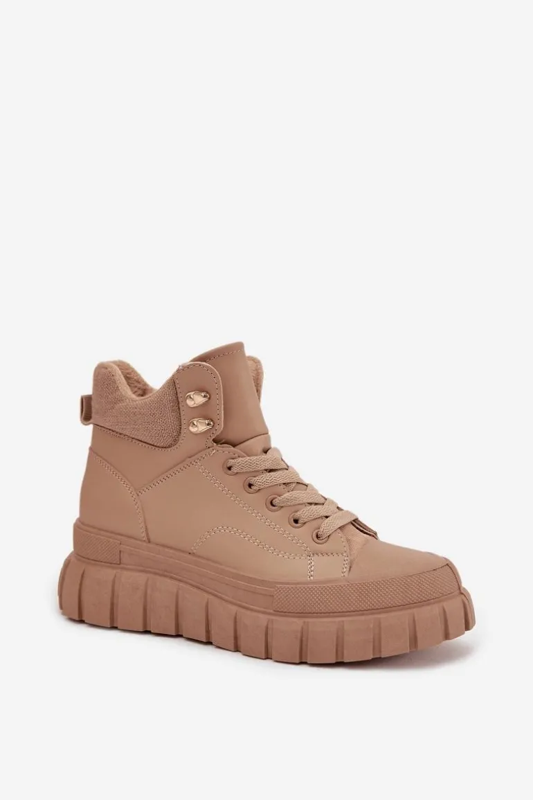 Damskie Ocieplane Botki Trapery Na Platformie Camel Carenna