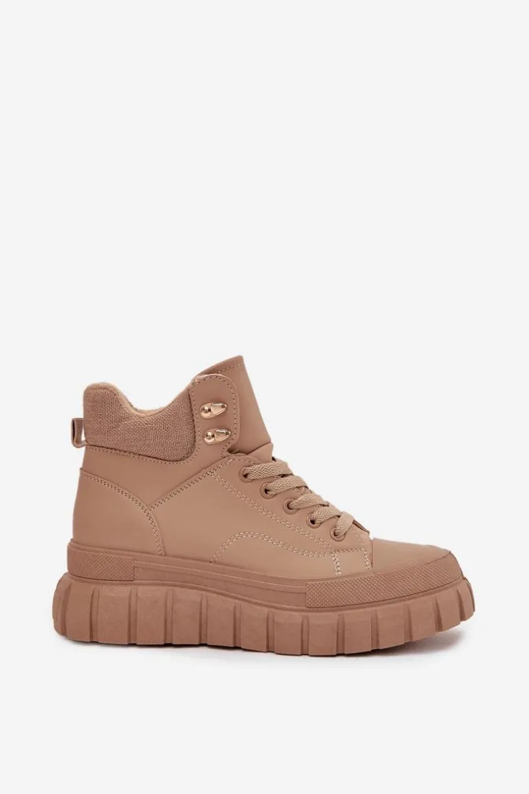 Damskie Ocieplane Botki Trapery Na Platformie Camel Carenna