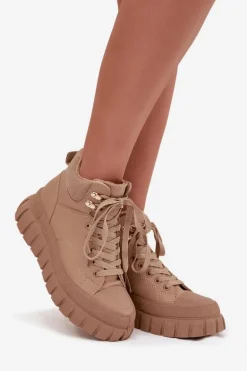 Damskie Ocieplane Botki Trapery Na Platformie Camel Carenna