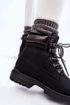 Damskie Ocieplane Botki Trapery Czarne Lonne