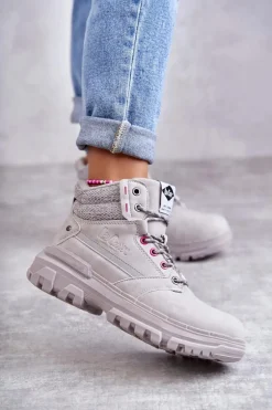 Damskie Ocieplane Botki Trapery Lee Cooper LCJ-22-01-1373 Szare