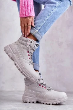 Damskie Ocieplane Botki Trapery Lee Cooper LCJ-22-01-1373 Szare