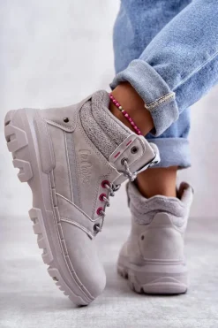 Damskie Ocieplane Botki Trapery Lee Cooper LCJ-22-01-1373 Szare