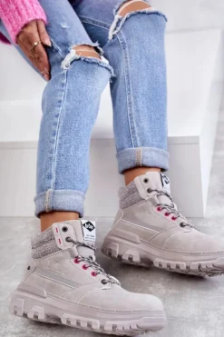 Damskie Ocieplane Botki Trapery Lee Cooper LCJ-22-01-1373 Szare