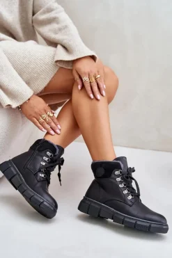 Damskie Ocieplane Botki Trapery Na Zamek Czarne Mevanisa