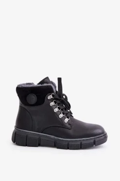 Damskie Ocieplane Botki Trapery Na Zamek Czarne Mevanisa