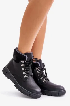 Damskie Ocieplane Botki Trapery Na Zamek Czarne Mevanisa