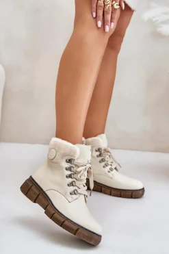 Damskie Ocieplane Botki Trapery Na Zamek Beżowe Mevanisa