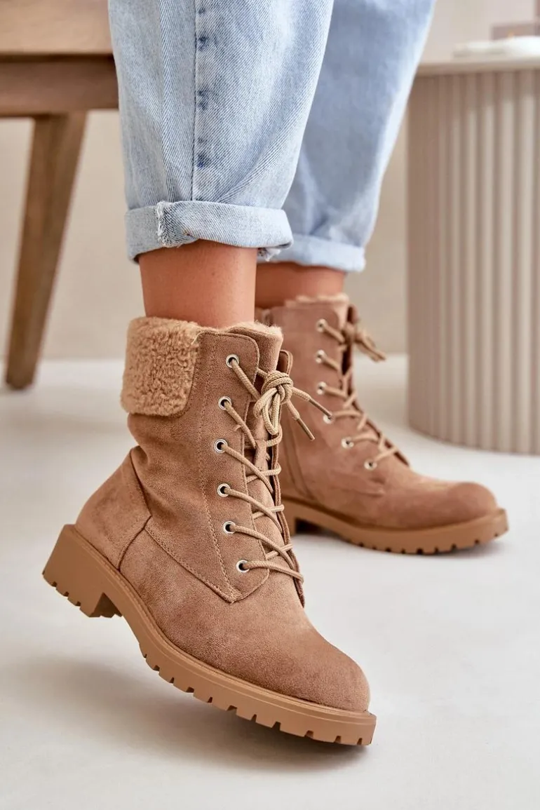Damskie Ocieplane Botki Workery Na Zamek Brązowe Mivael