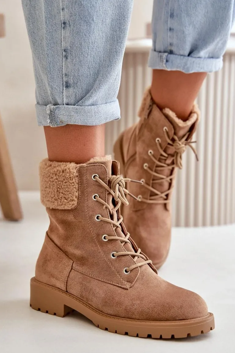 Damskie Ocieplane Botki Workery Na Zamek Brązowe Mivael