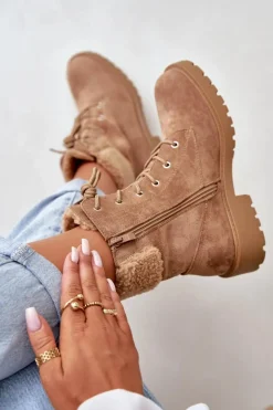 Damskie Ocieplane Botki Workery Na Zamek Brązowe Mivael