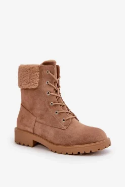 Damskie Ocieplane Botki Workery Na Zamek Brązowe Mivael