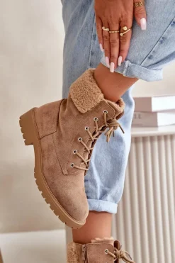 Damskie Ocieplane Botki Workery Na Zamek Brązowe Mivael